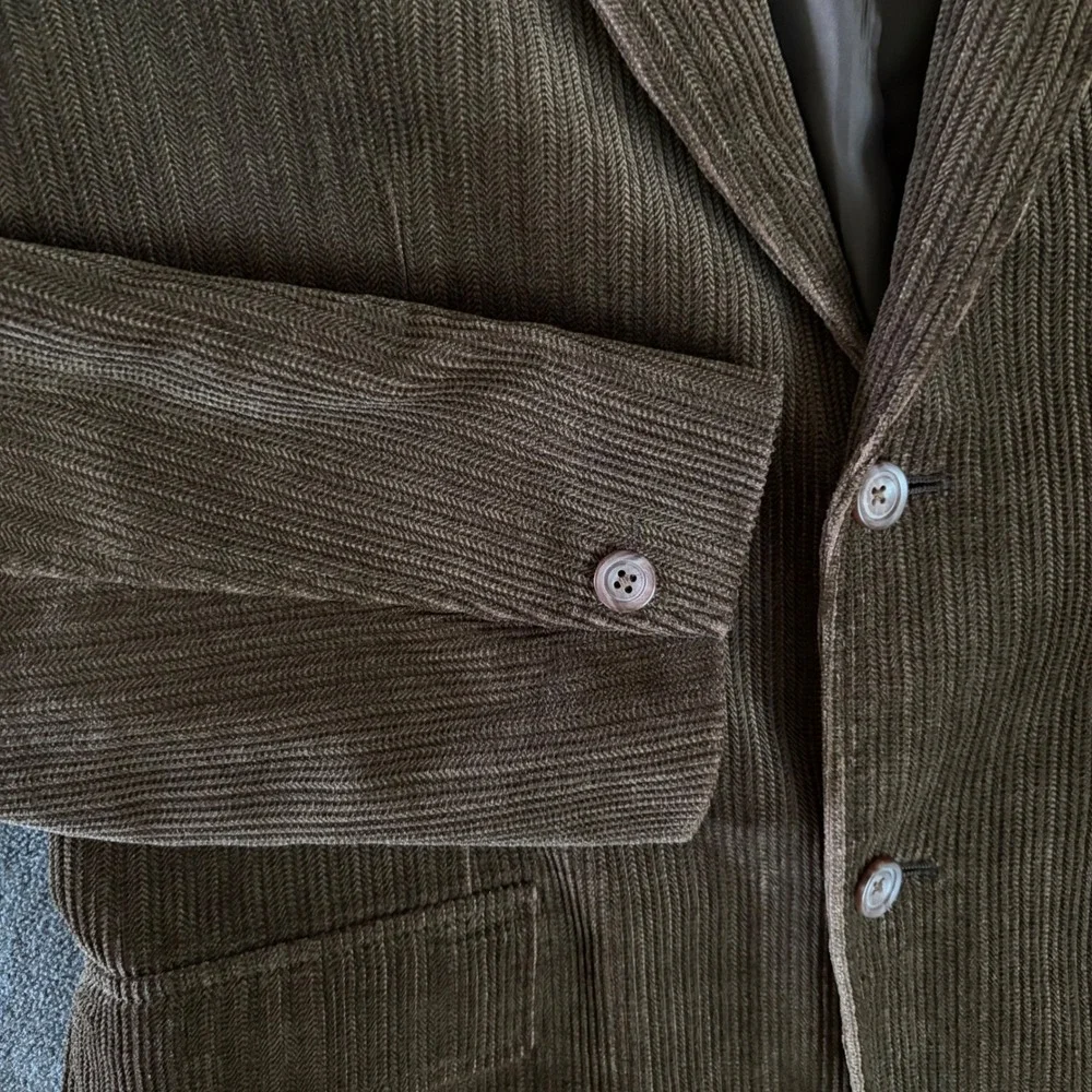 Vintage Corduroy Blazer Mens Large Brown Herringbone Wide Wale Two Button Jacket
